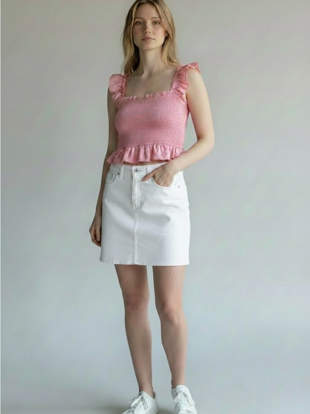 Papermoon Pink Smocked Ruffle Crop Top Size Large
